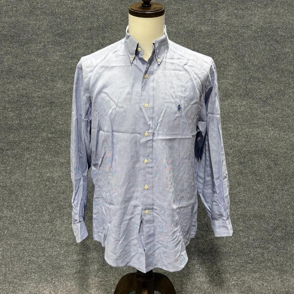 Vintage Ralph Lauren Yarmouth Shirt Mens 15.5 32/33 Blue Check Hong Kong 90s